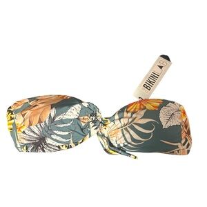 The Bikini Lab Floral Print Bandeau Bikini Top - Teal and Yellow NEW!